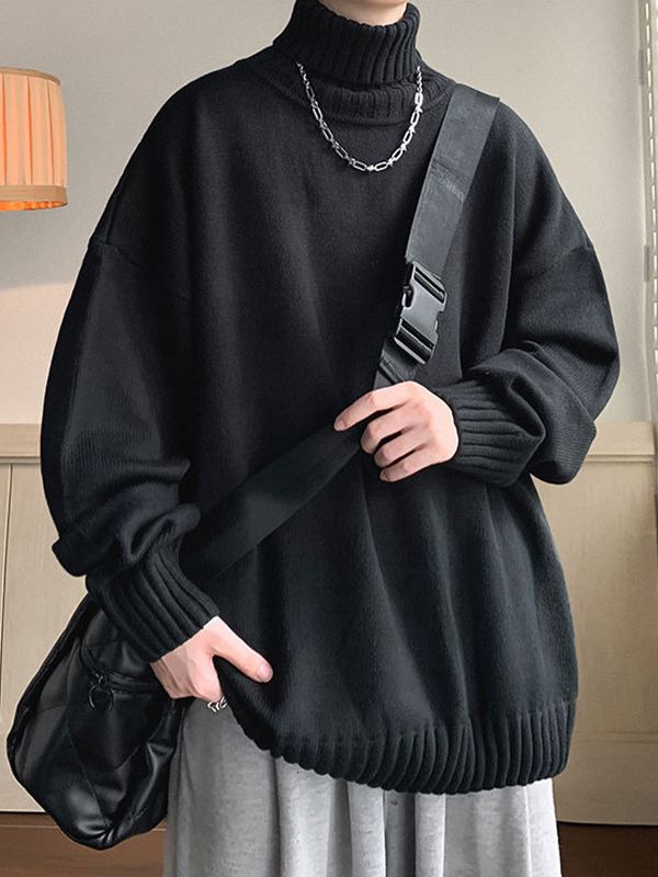Men's Solid Color Turtleneck Oversized Sweater-4