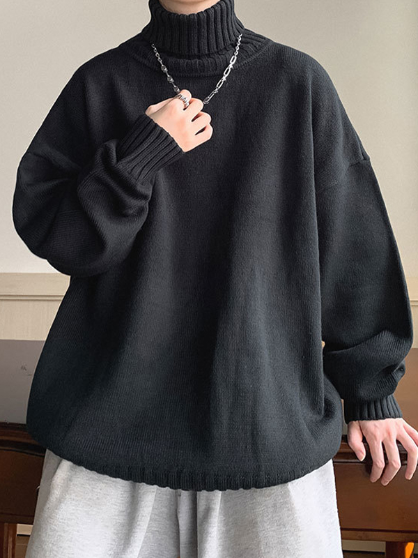 Men's Solid Color Turtleneck Oversized Sweater-1