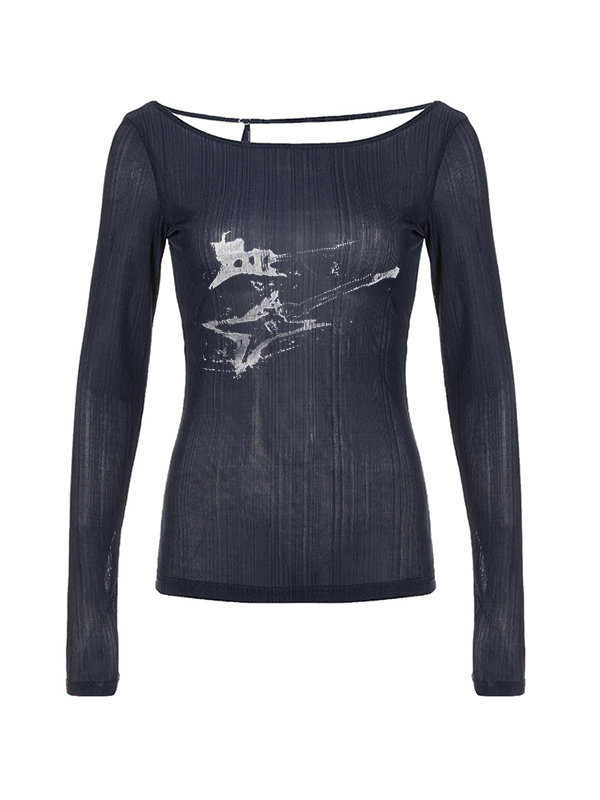 Guitar Print Off Shoulder Long Sleeve Knit-4