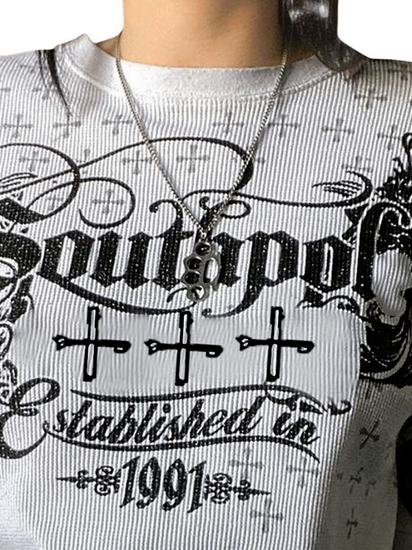 Vintage Cross Print Rib Long Sleeve Knit-1