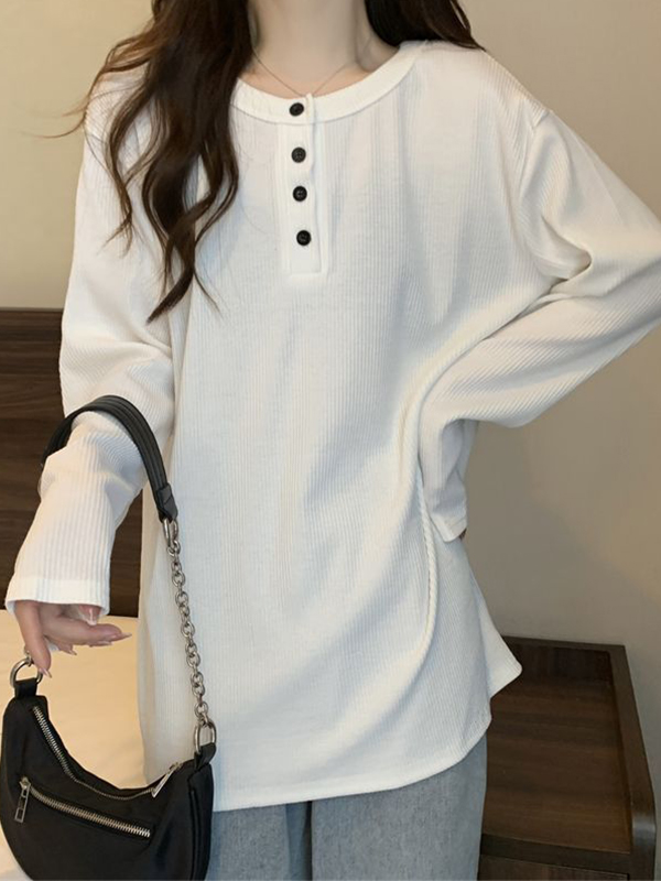 Solid Breasted Rib Baggy Long Sleeve Knit-3