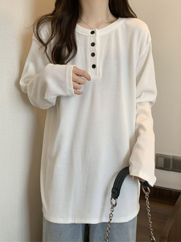 Solid Breasted Rib Baggy Long Sleeve Knit-2