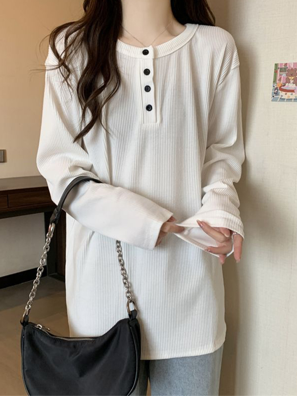 Solid Breasted Rib Baggy Long Sleeve Knit-4