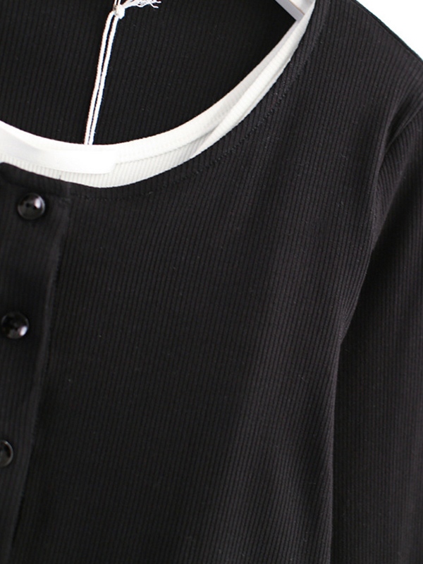 Solid Fungus Slit Hem Two Piece Long Sleeve Knit-2