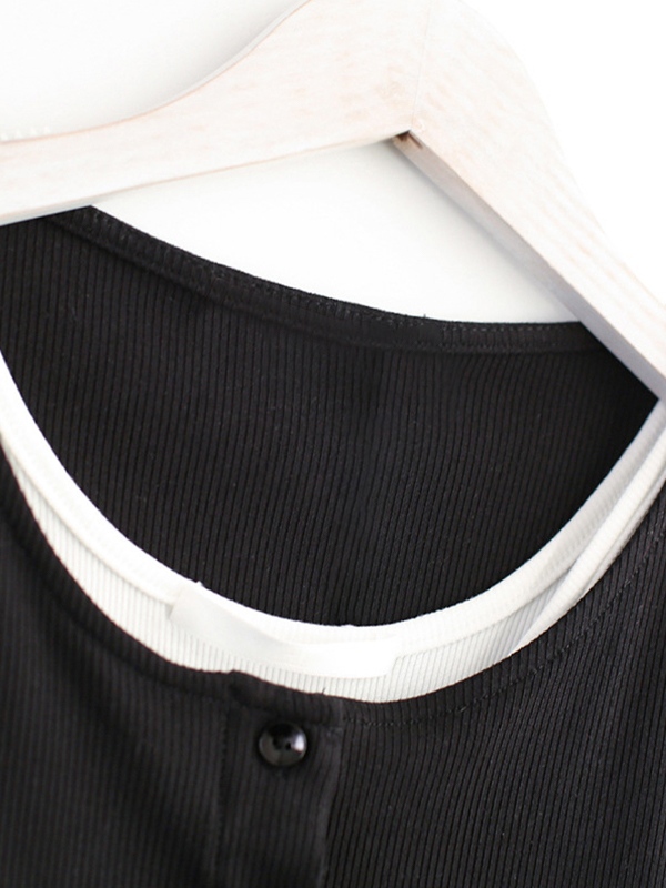 Solid Fungus Slit Hem Two Piece Long Sleeve Knit-1