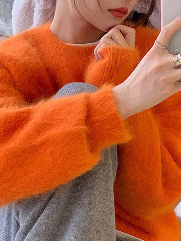Fuzzy Solid Pullover Sweater-1