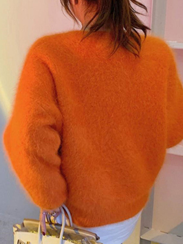 Fuzzy Solid Pullover Sweater-2