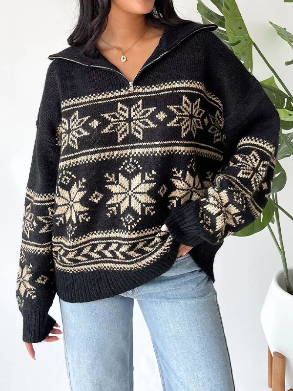Vintage Jacquard Half Zip Sweater-2