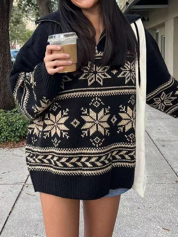 Vintage Jacquard Half Zip Sweater-1