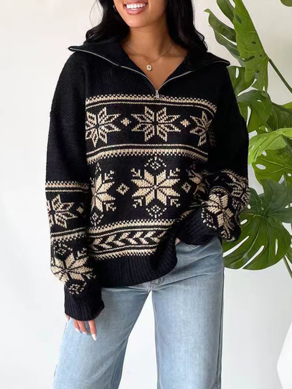 Vintage Jacquard Half Zip Sweater-4