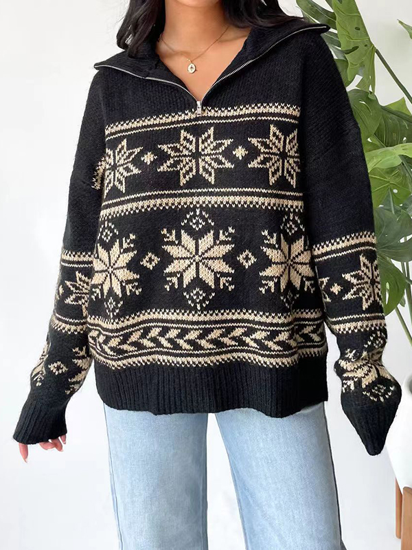Vintage Jacquard Half Zip Sweater-3