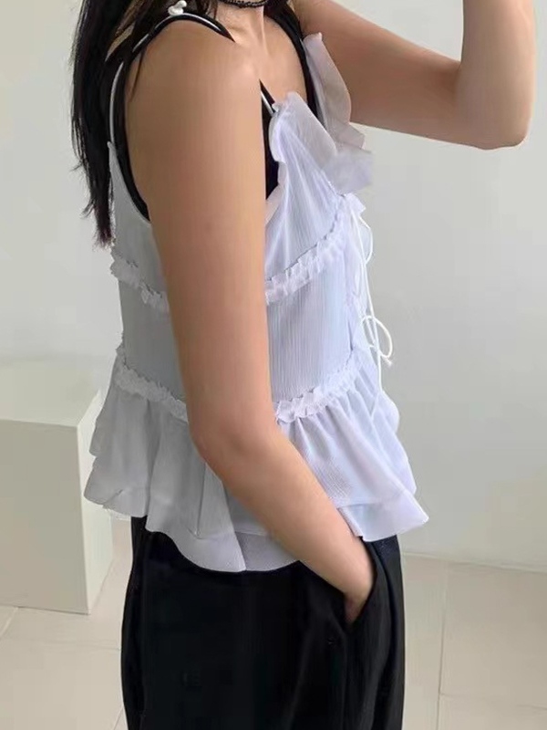 See Through Ruffled Trim Tie Up Cami Top-3